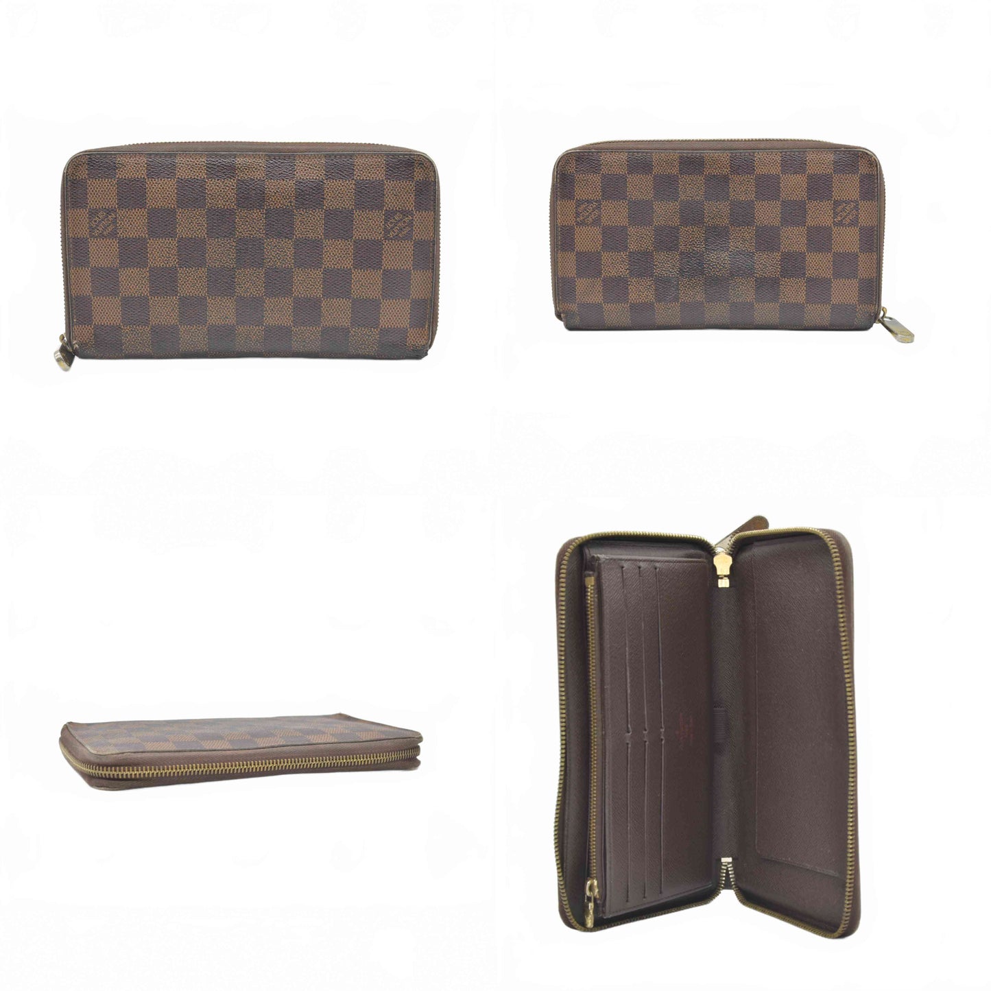 $1060 Louis Vuitton Damier Zippy Zip Around Organizer Long Wallet Brown CA4102