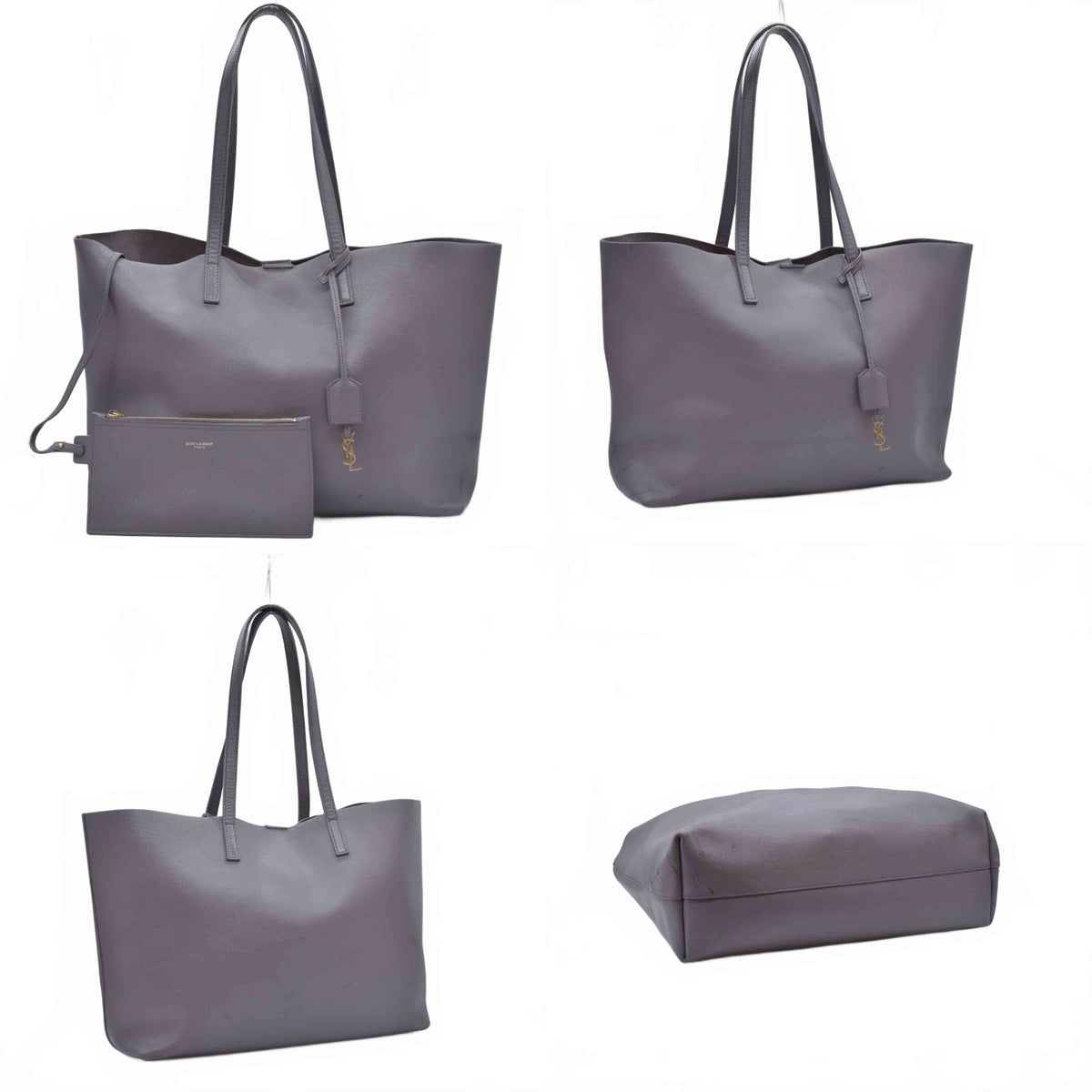 $1650 2018 SAINT LAURENT Calfskin Shopping East West YSL Tote Grey