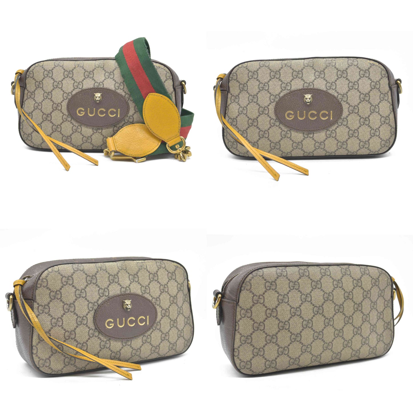 $1890 Gucci  GG Supreme Monogram Web Neo Vintage Shoulder Bag Beige New Acero Crop