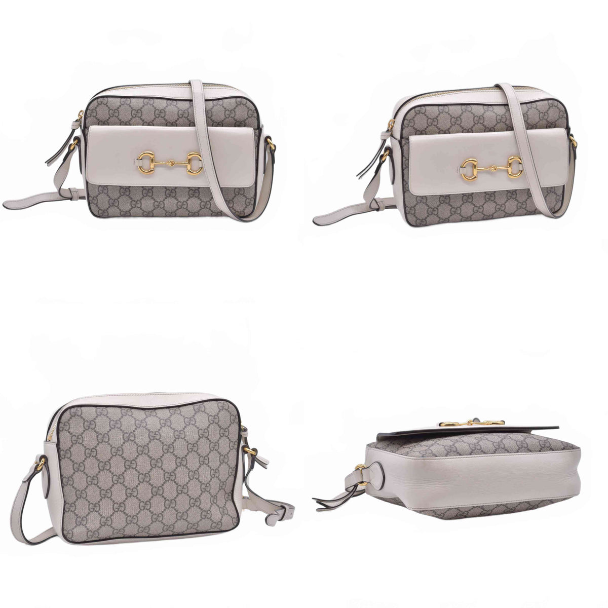 $1650 2021 Gucci GG Supreme Monogram Small Horsebit 1955 Shoulder Bag Beige Mystic White 10020896