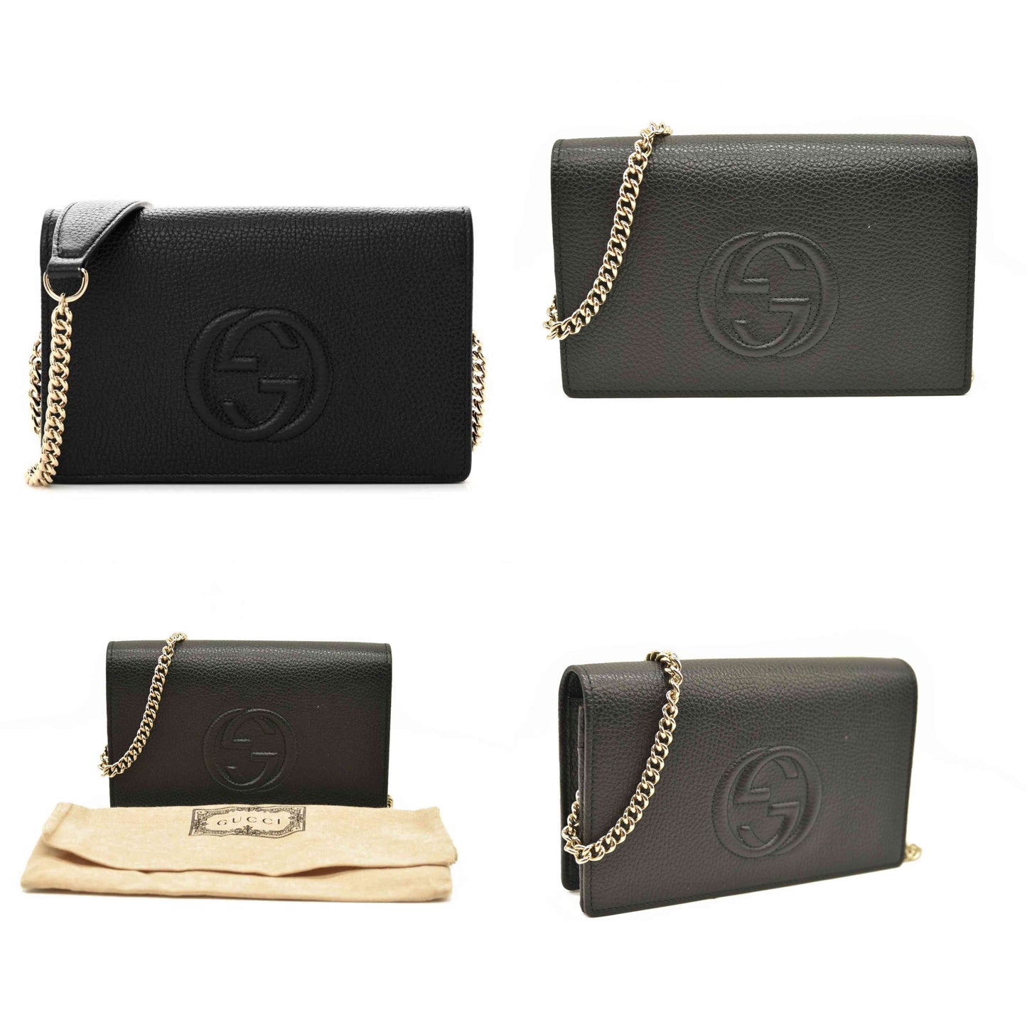 Gucci  Pebbled Calfskin Soho Wallet On Chain Black