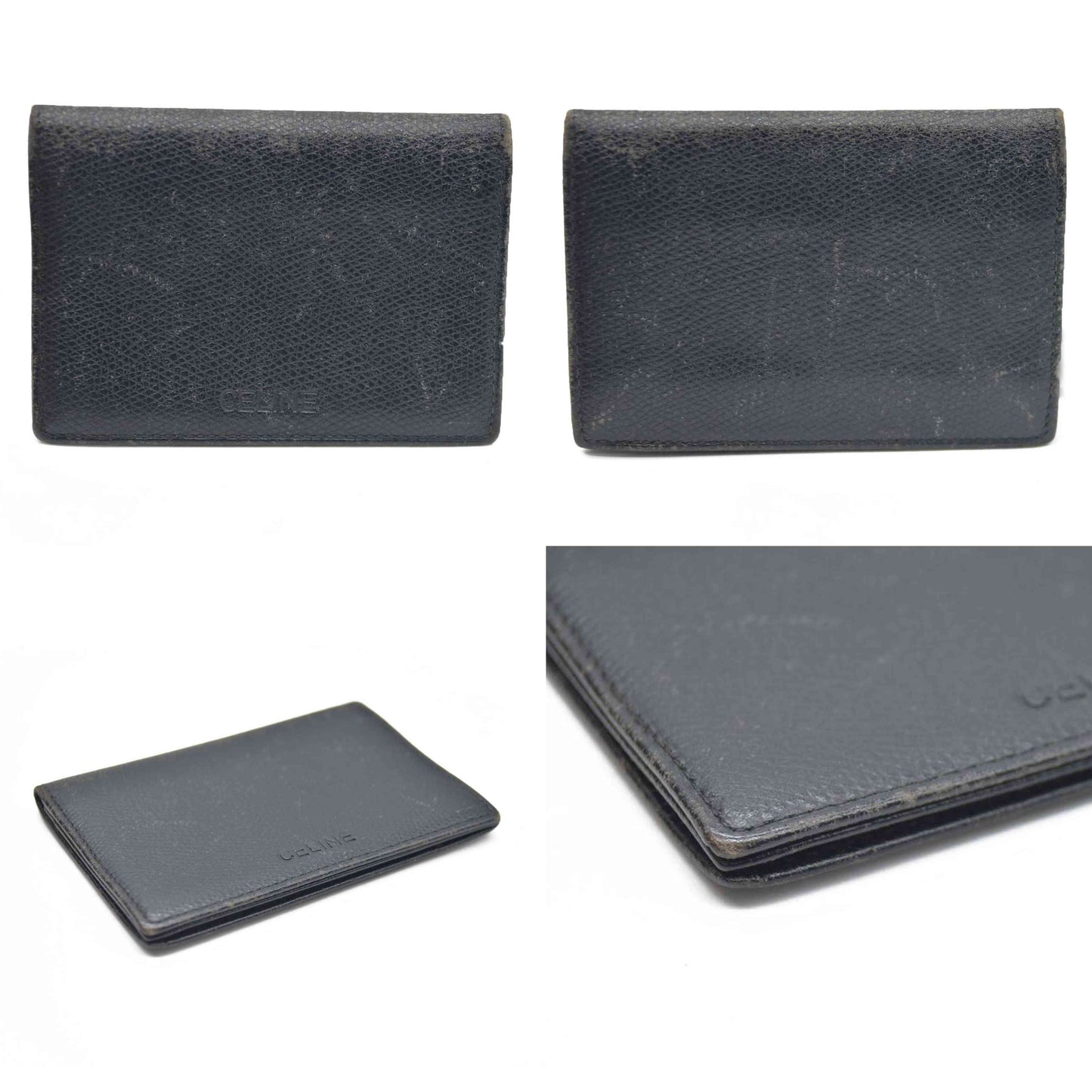 AUCTION $340 CELINE Logo Leather Card Case Black