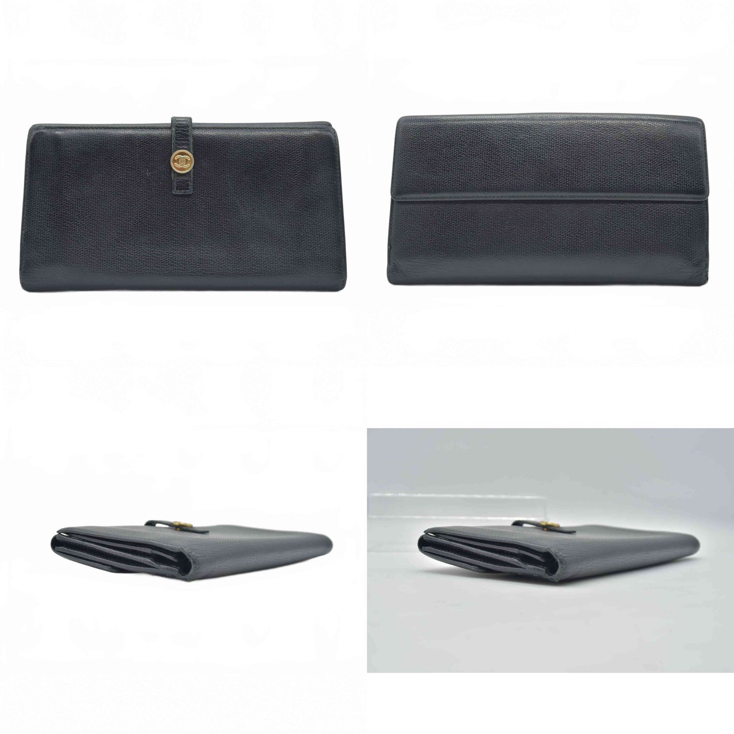 $925 2010 Chanel Grained Calfskin CC Button Long Wallet Black CONSIGNMENT