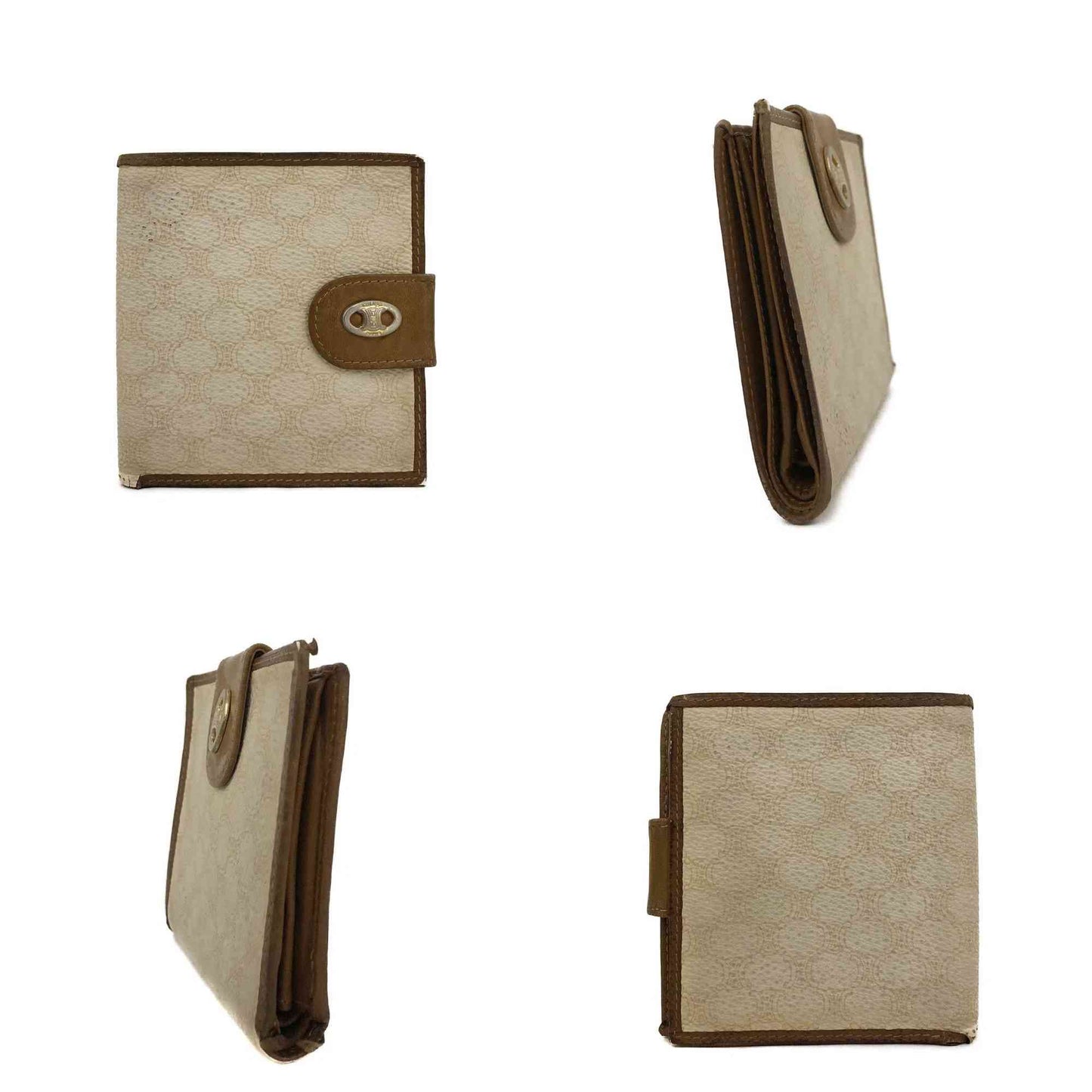 $515 CELINE Macadam Coated Canvas Bifold Wallet Beige White