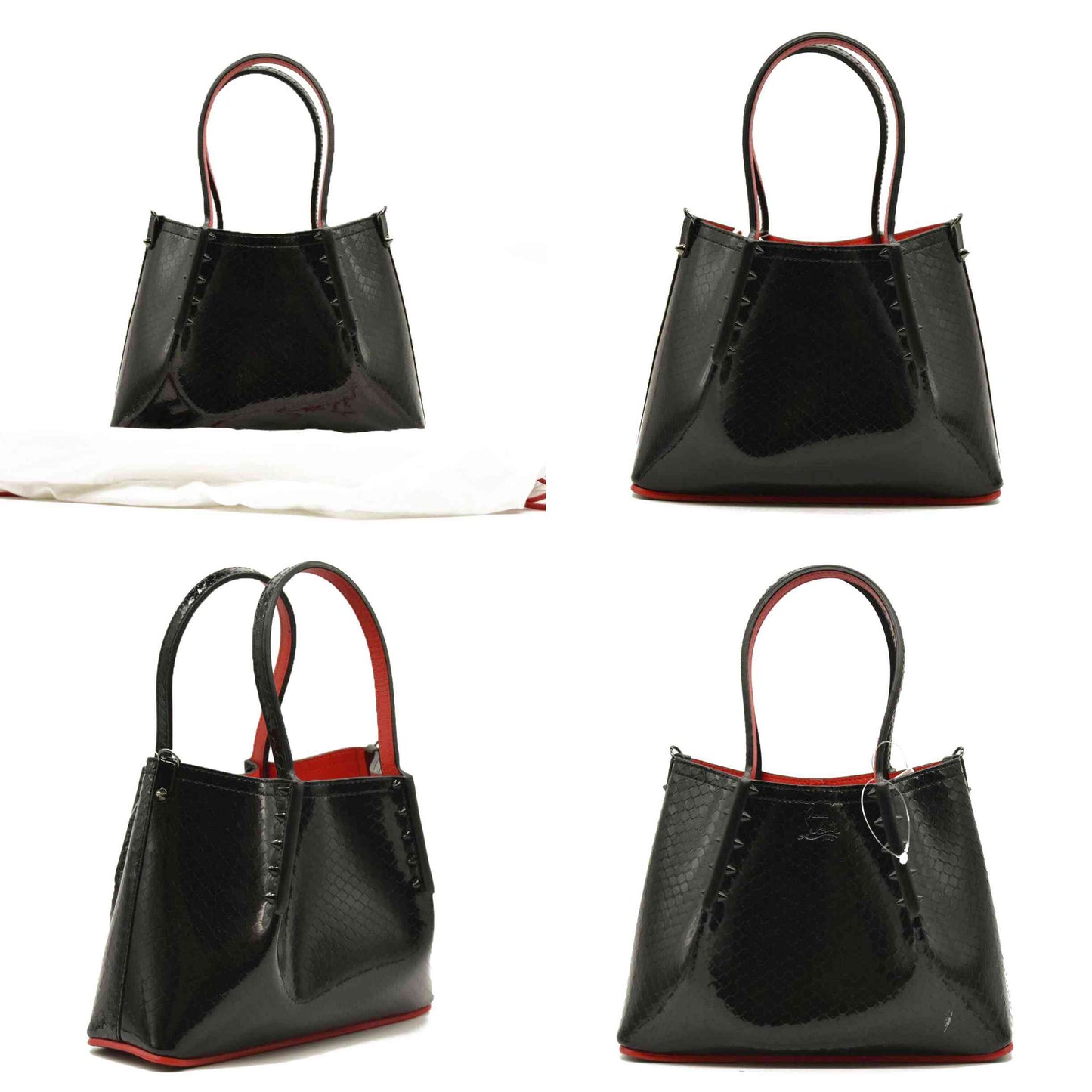 CHRISTIAN LOUBOUTIN  Patent Embossed Spiked Mini Cabarock Shopper Tote Black