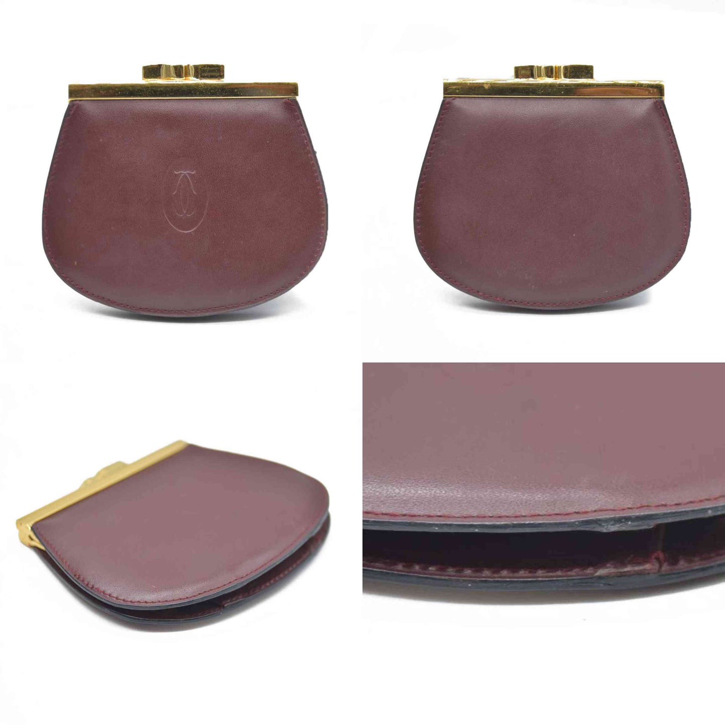 AUCTION $620 Must de Cartier Leather Coin Purse Wallet Bordeaux