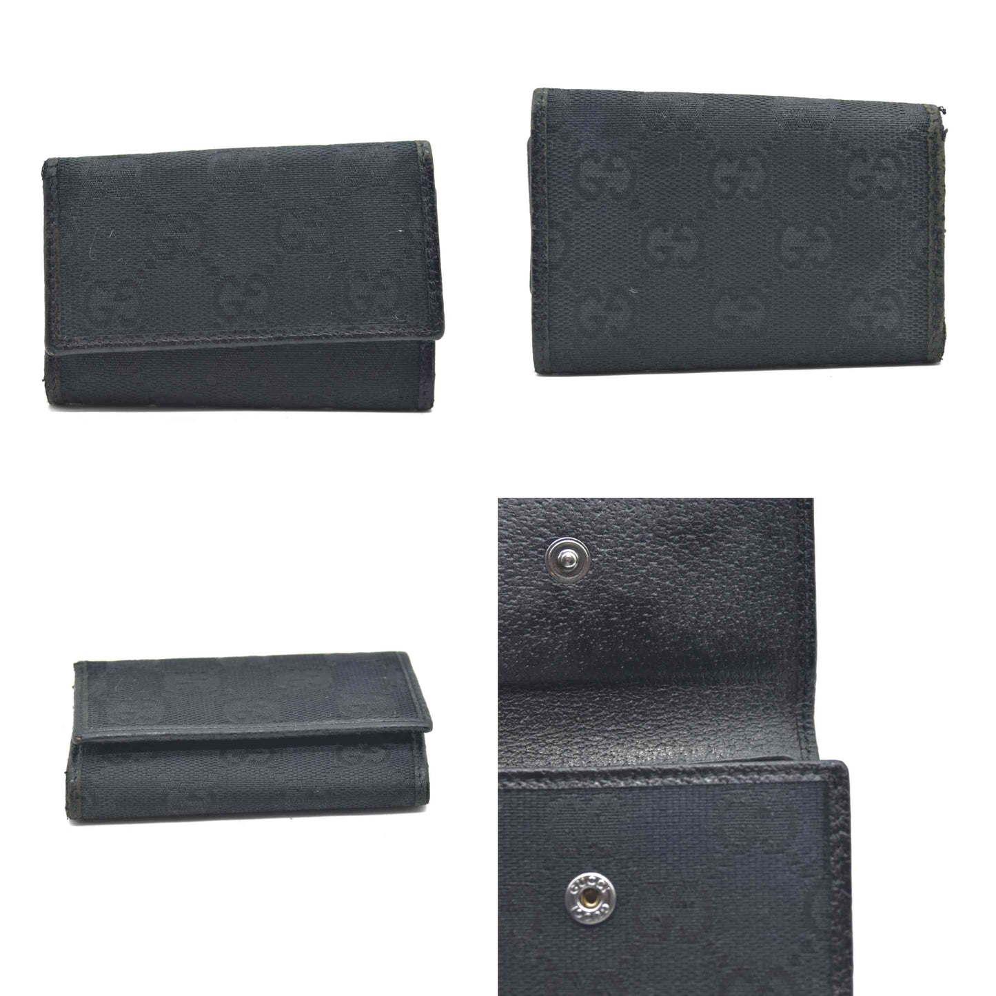 $340 Gucci Monogram Signature GG 6 Key Holder Case Black