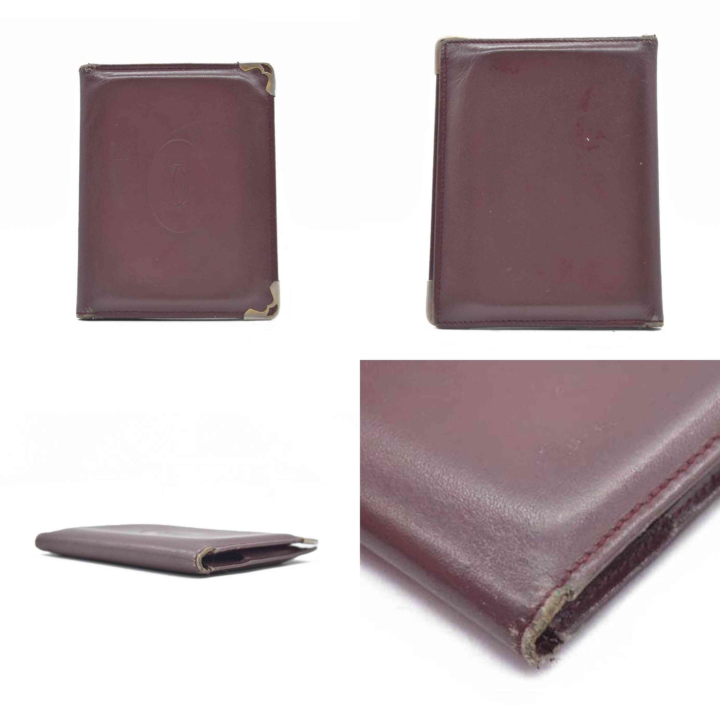 $580 Must de Cartier Leather Bifold Wallet Bordeaux