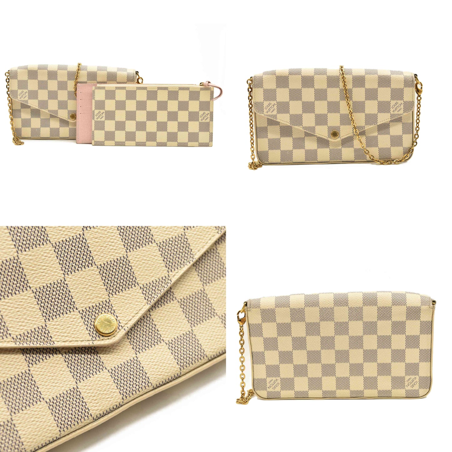 LOUIS VUITTON Damier Azur Pochette Felicie Chain Wallet Rose Ballerine