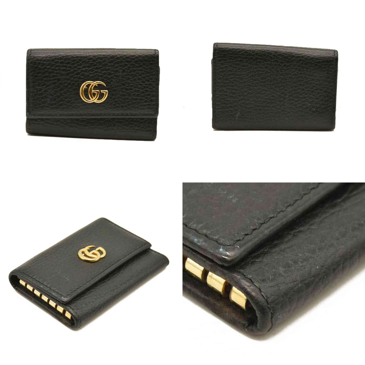 Gucci Pebbled Calfskin GG Marmont 6 Key Holder Black