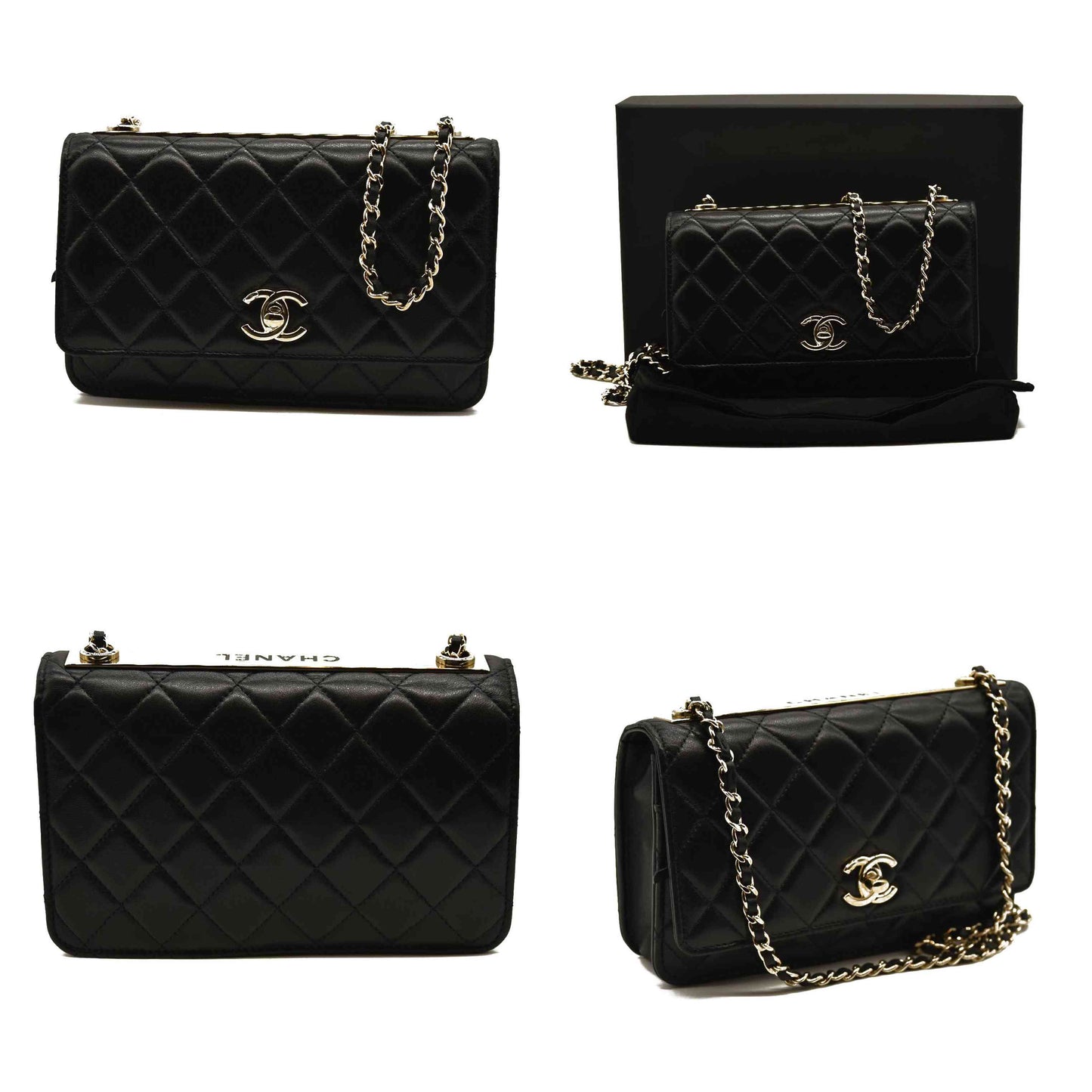 CHANEL  Lambskin Quilted Trendy CC Wallet On Chain WOC Black