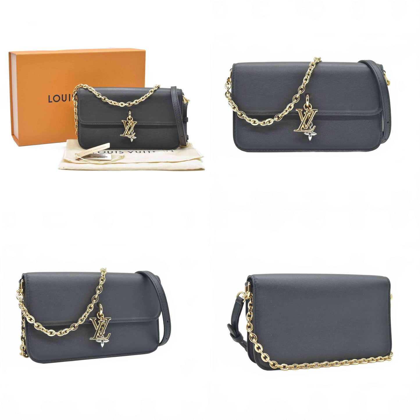 $2080 RFID Louis Vuitton Calfskin LV Bloom Wallet On Chain Black LIKE NEW