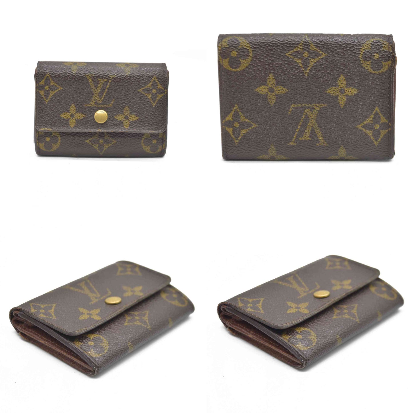 AUCTION $430 Louis Vuitton Monogram Porte Monnaie Plat Coin Purse Wallet Brown MI0094