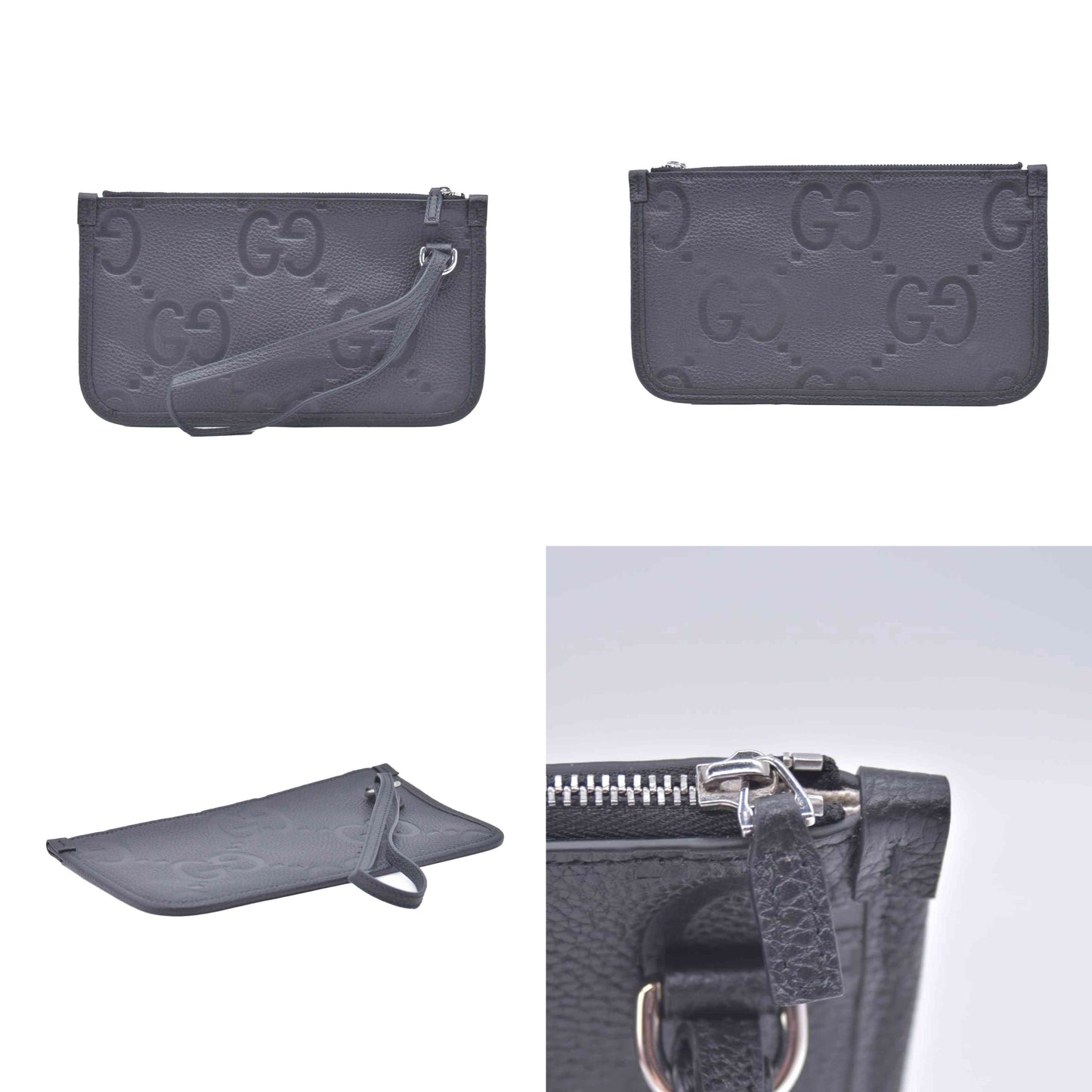 $990 Gucci Medium Jumbo GG Pouch Black CONSIGNMENT