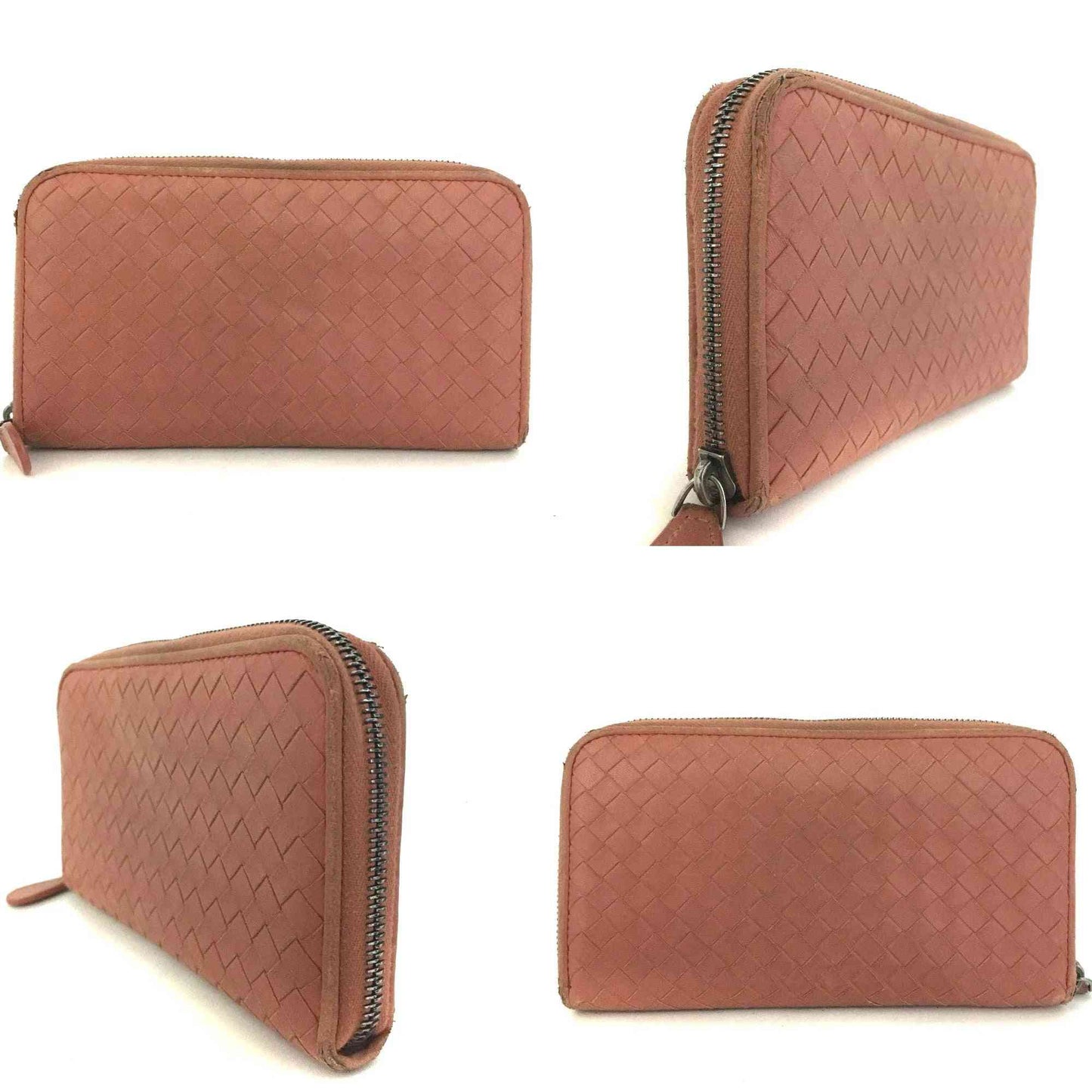 $980 Bottega Veneta Intrecciato Lambskin Zip Around Wallet Pink