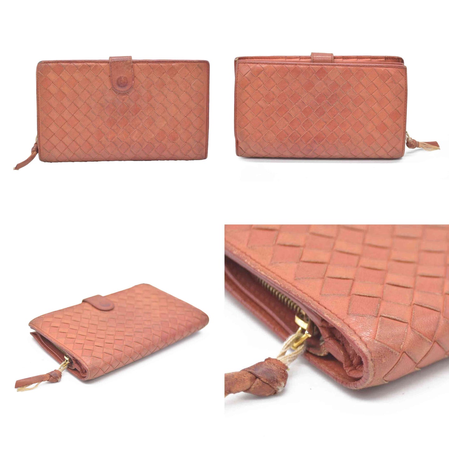 AUCTION $550 Bottega Veneta Intrecciato Lambskin Bifold Wallet Brown