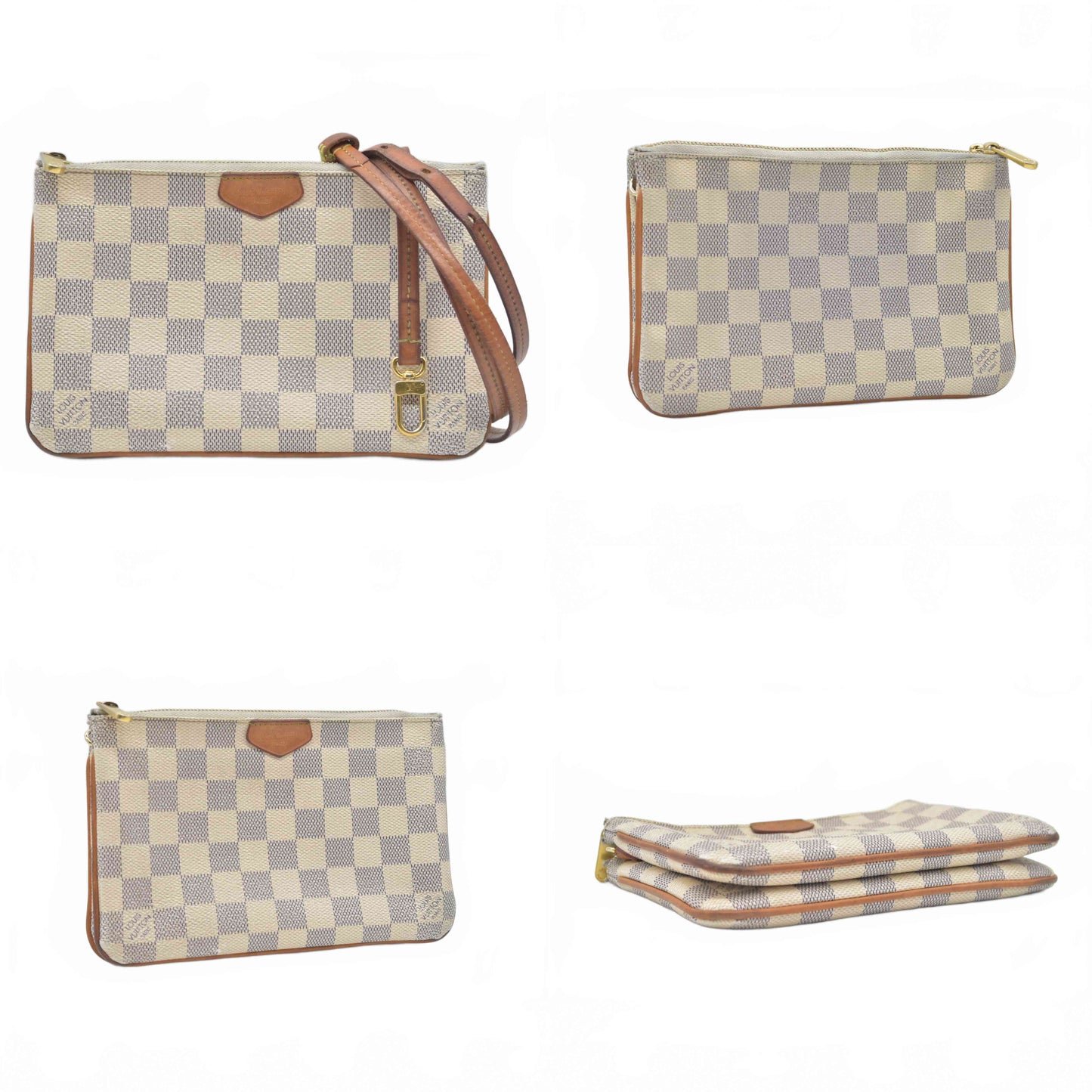 $1350 Louis Vuitton Damier Azur Double Zip Pochette