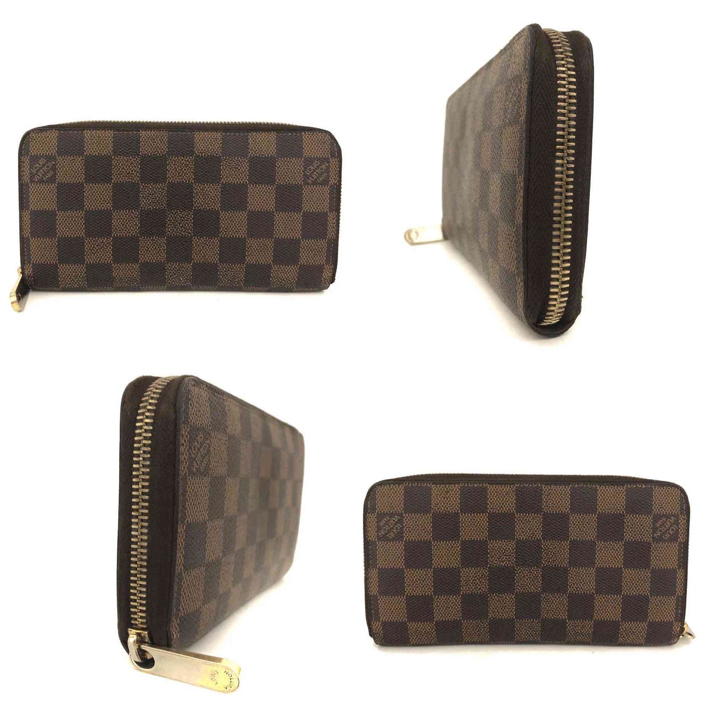 $915 2010  Louis Vuitton Damier Zippy Zip Around Long Wallet Purse Brown CA3120