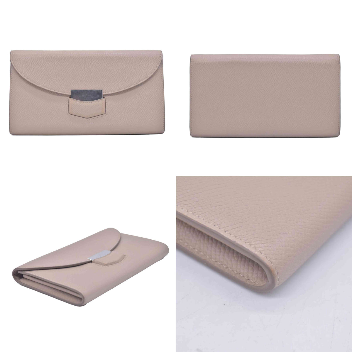 $830 Céline Grain Calfskin Flap Wallet Beige CONSIGNMENT 10020772