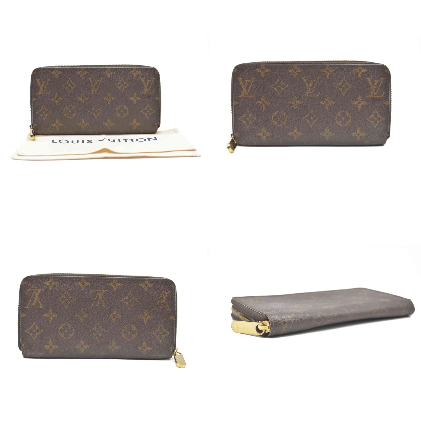 $915 2015 Louis Vuitton Monogram Zippy Zip Around Long Wallet Purse Brown CA5105