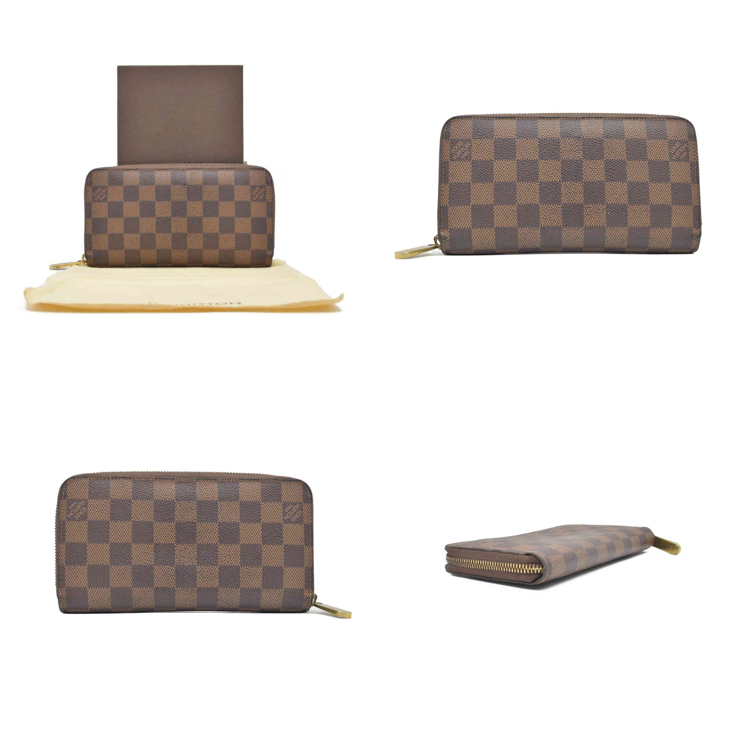 $915 2012 Louis Vuitton Damier Zippy Zip Around Long Wallet Purse Brown MI4182