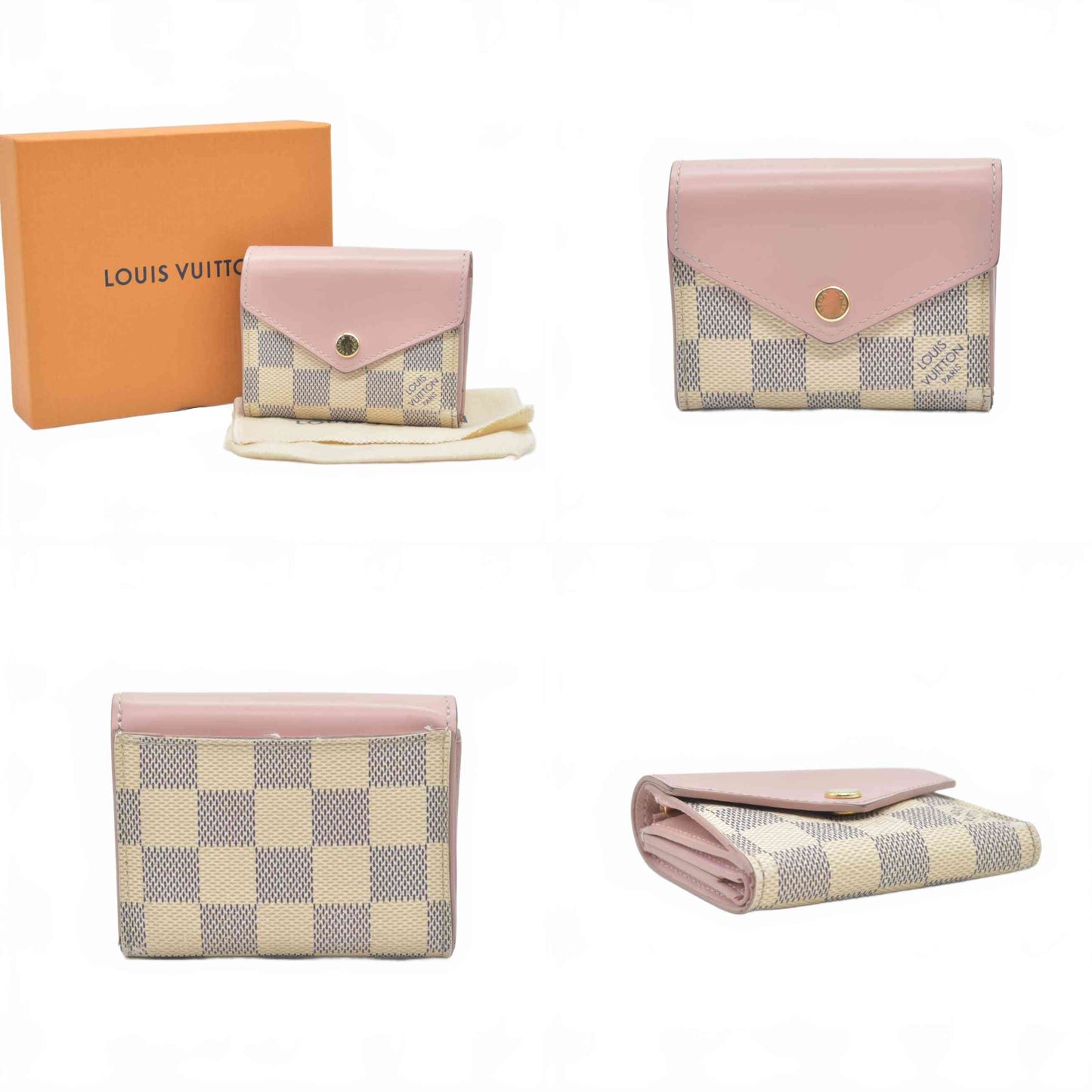 $605 Louis Vuitton Damier Azur Zoe Wallet Rose Ballerine RFID
