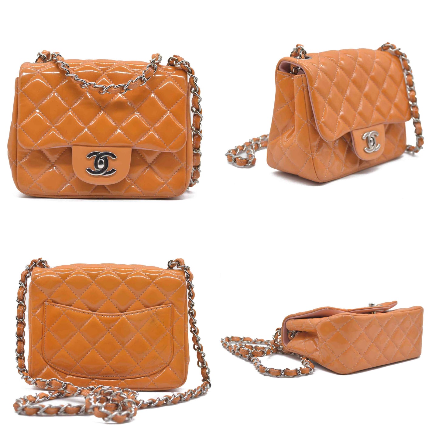 $5200 Chanel Mini Square Flap Bag Orange 2013