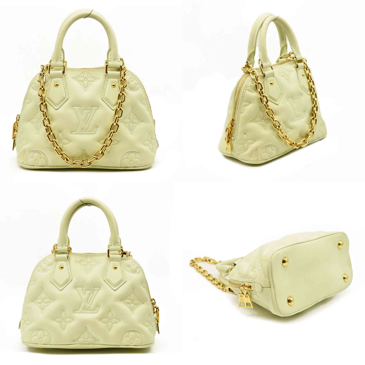 LOUIS VUITTON Calfskin Bubblegram Alma BB Light Green