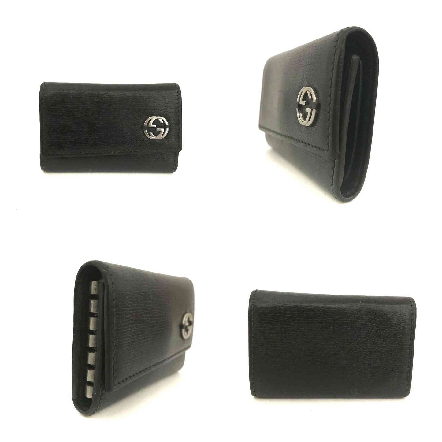 $350 Gucci Interlocking G 6 Ring Key Case Black Leather