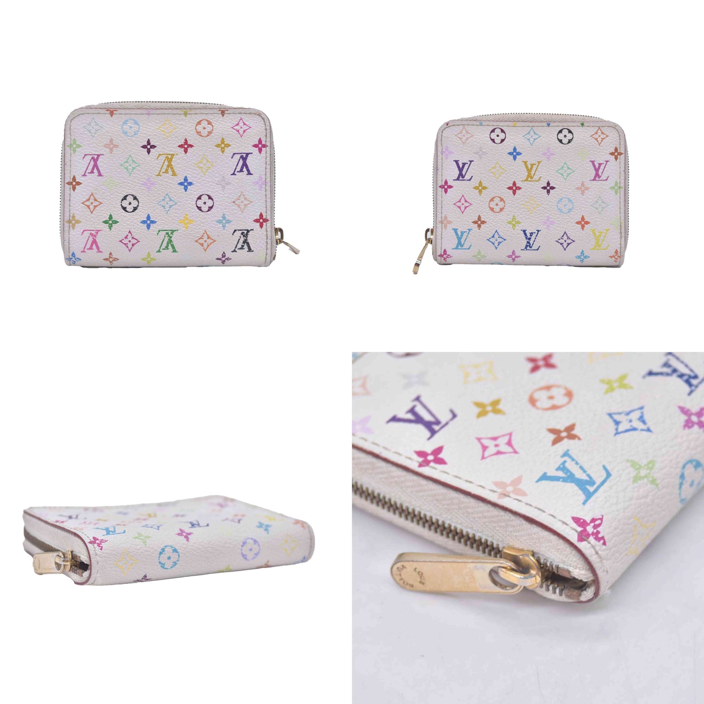 $660 2008 LOUIS VUITTON Monogram Multicolor Zippy Coin Purse Wallet White TH0098