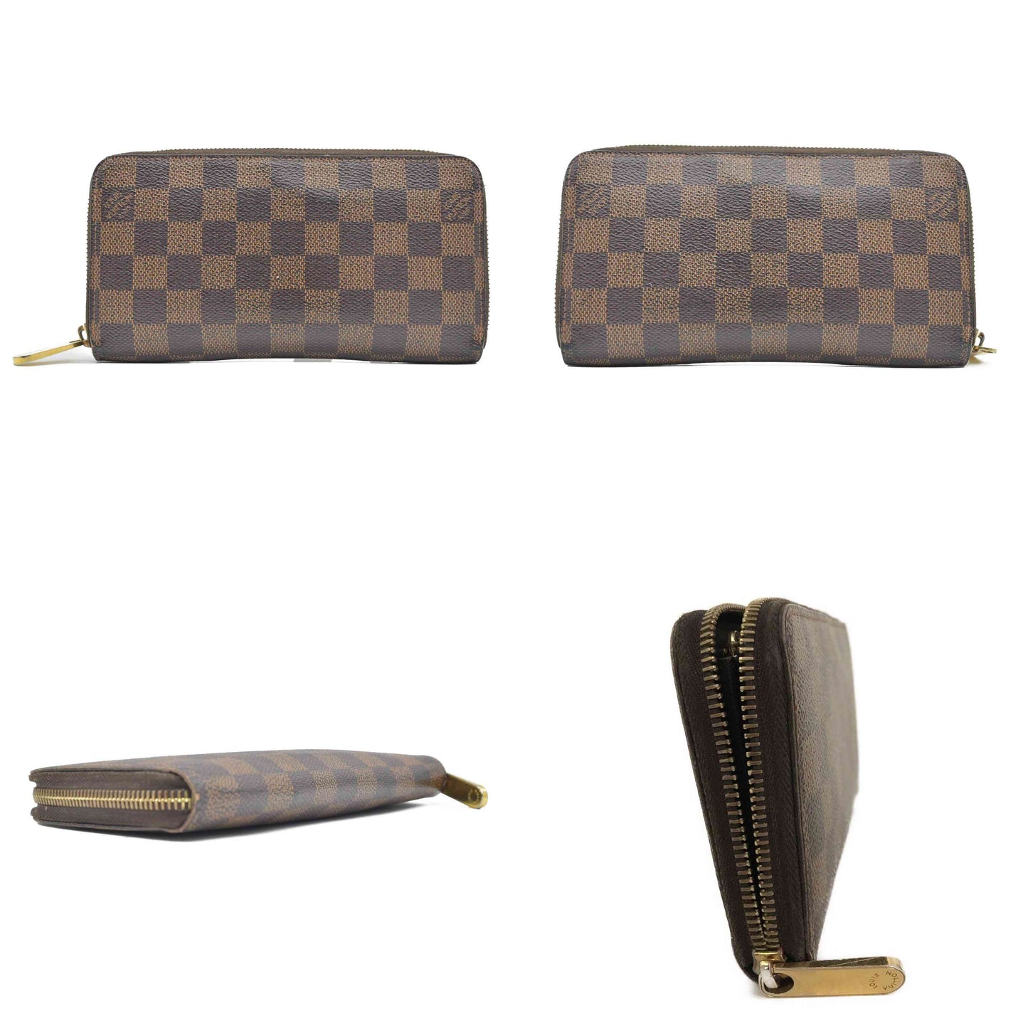 $915 2012 Louis Vuitton Damier Zippy Zip Around Long Wallet Purse Brown CA5102