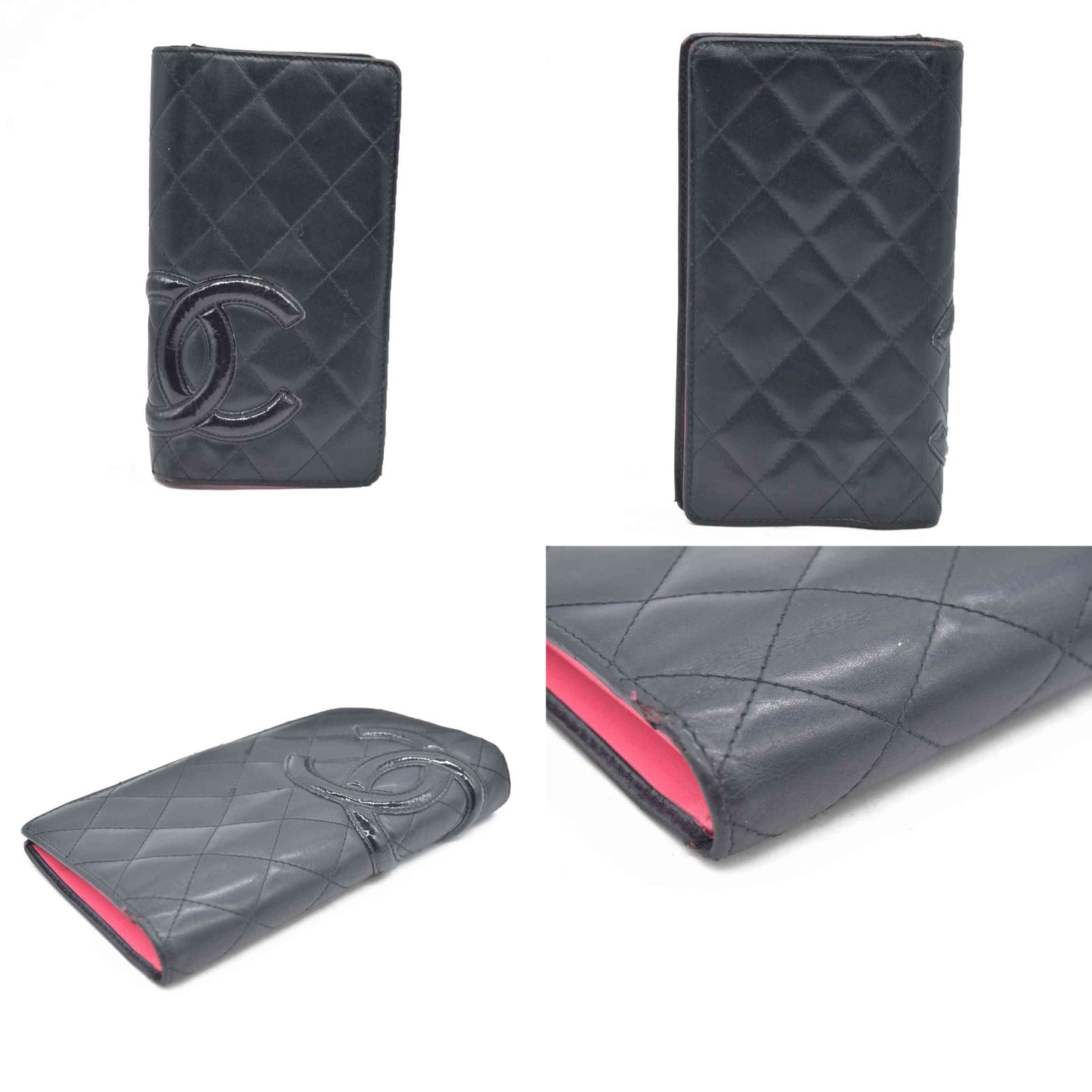 $1075 CHANEL Combon Line Lambskin Long Bifold Wallet Black