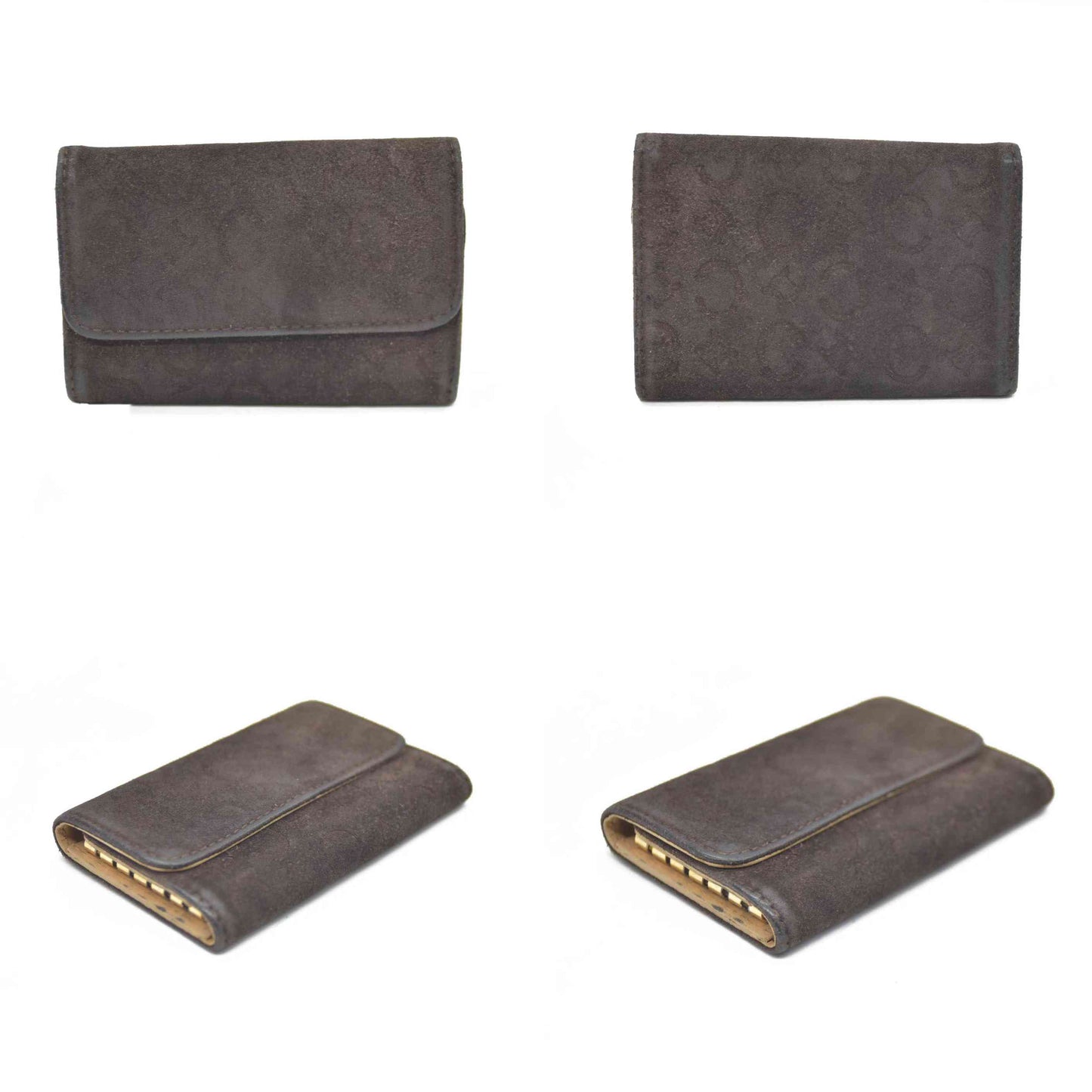 $330 CELINE C Macadam Suede Leather 6 Ring Key Case Brown