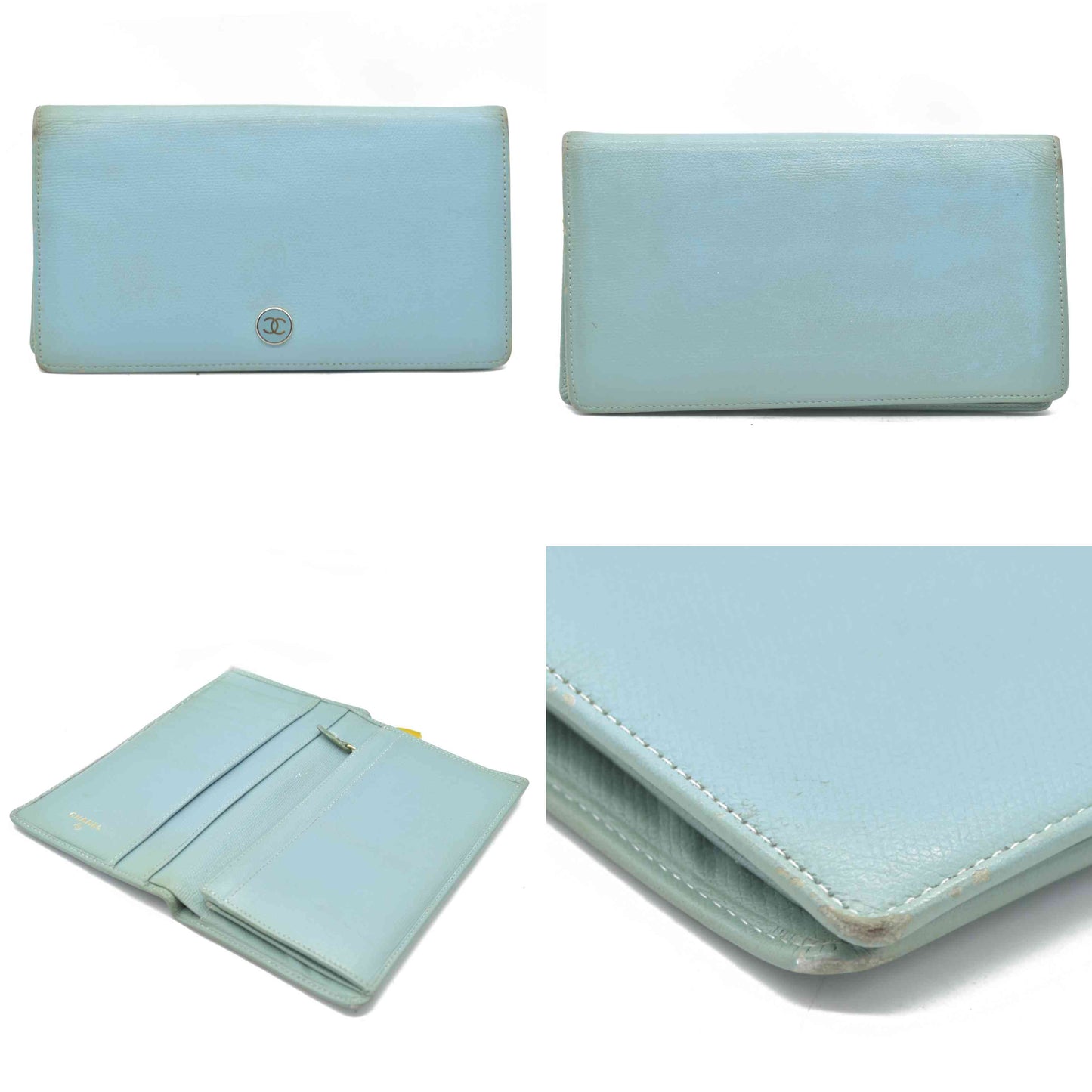 CHANEL CC Coco Button Leather Bifold Long Wallet