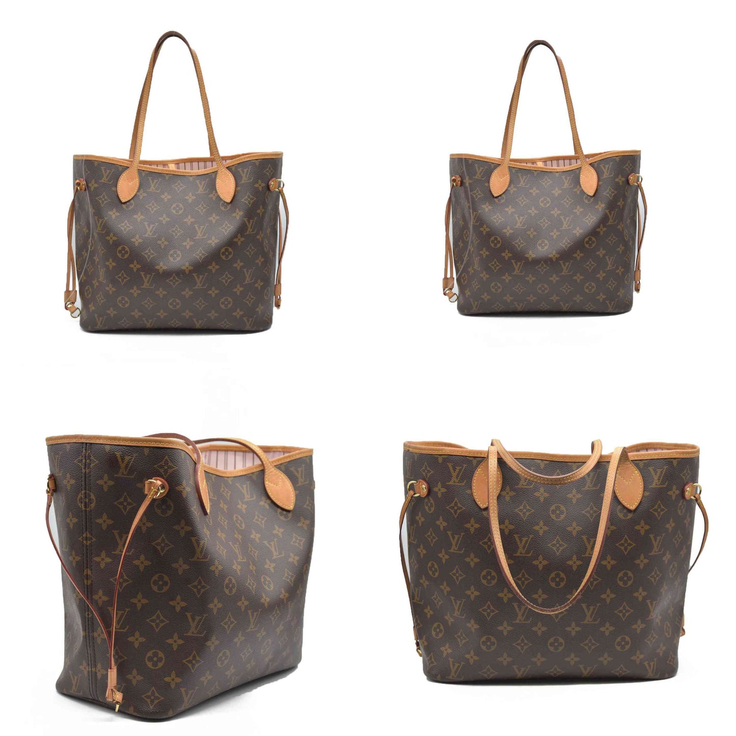 $2170 Louis Vuitton Neverfull MM Monogram Rose Ballerine