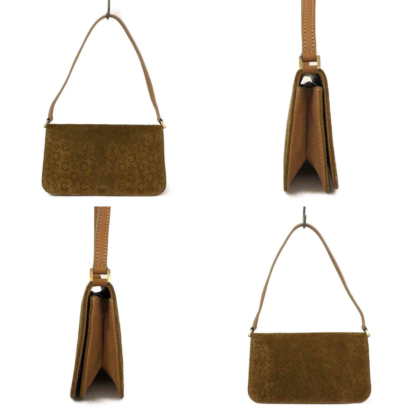 $850 CELINE Macadam C Suede Leather Shoulder Bag Brown