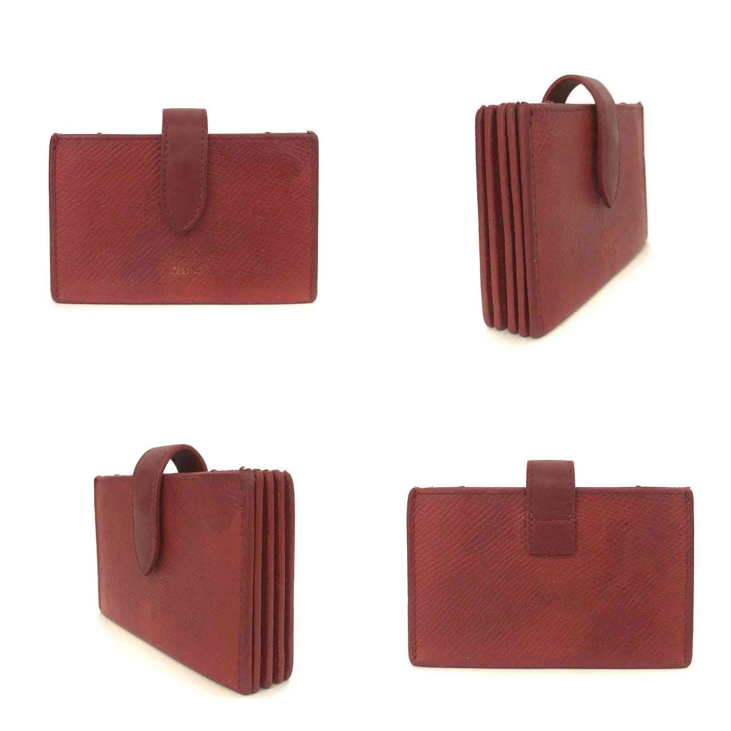 $590 CELINE Logo Leather Card Case Red