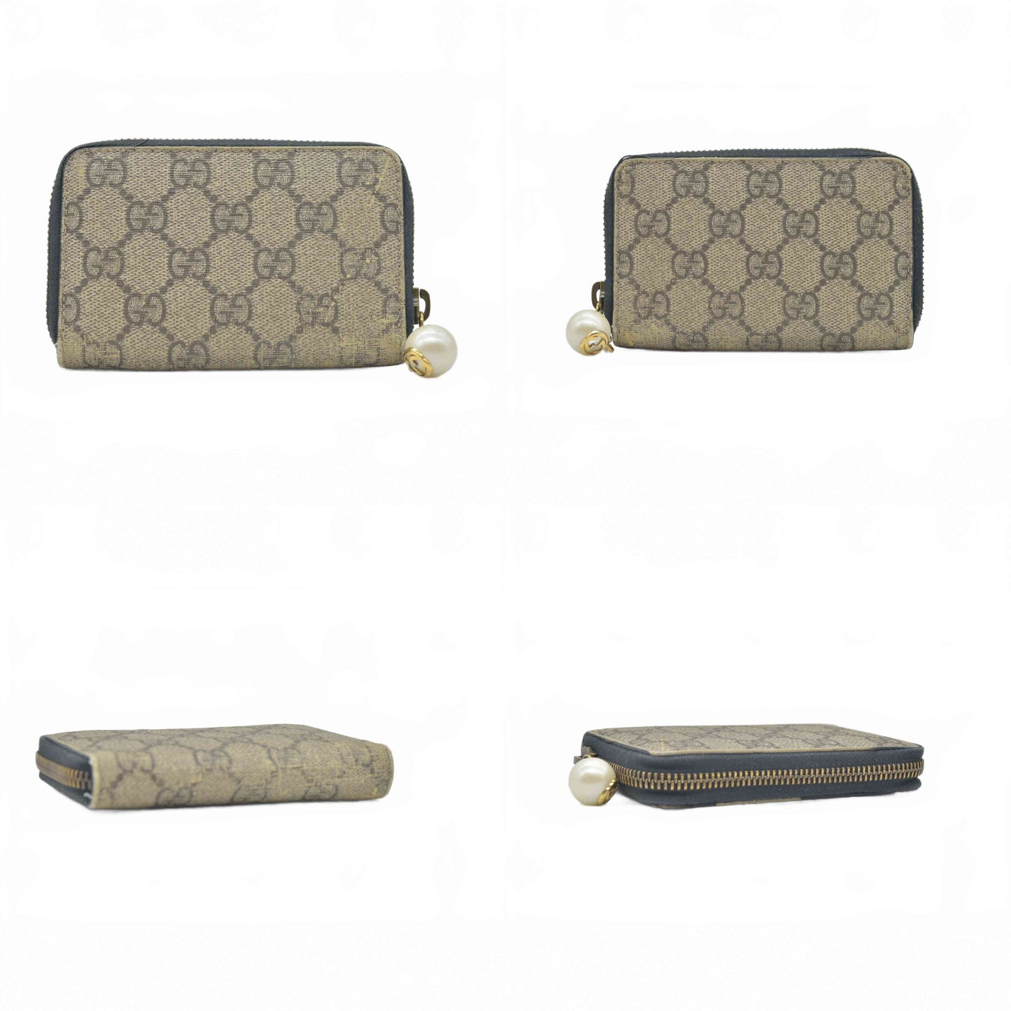 $520 GUCCI GG Supreme Pearl Zip Around Compact Zippy Wallet