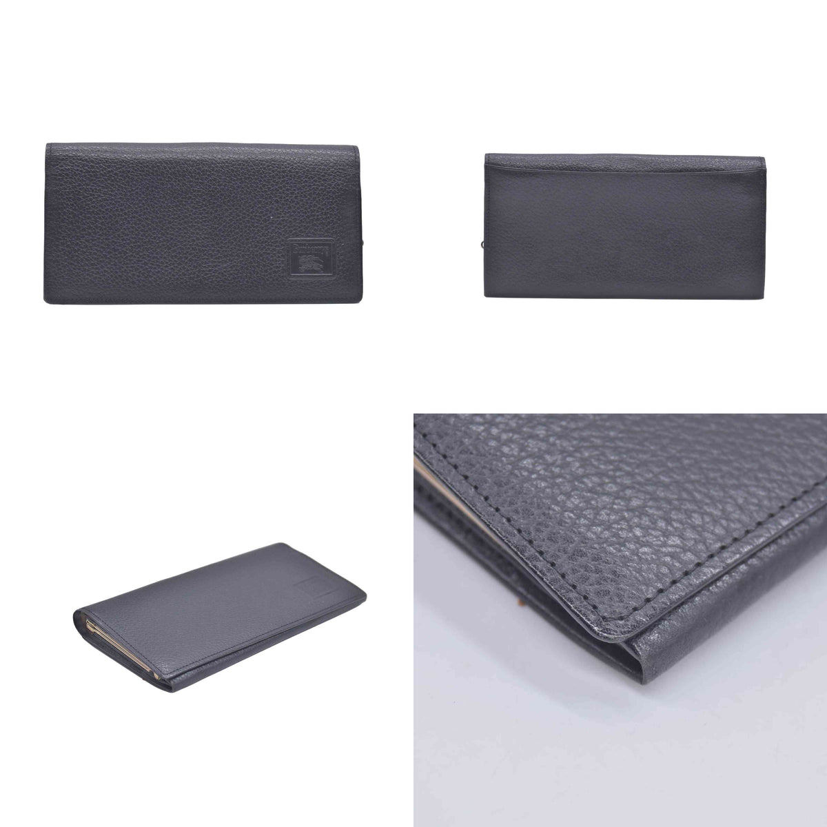 $720 2005 Burberry Unisex Nova Black Leather Bifold Credit Card Long Wallet CONSIGNMENT 10020938
