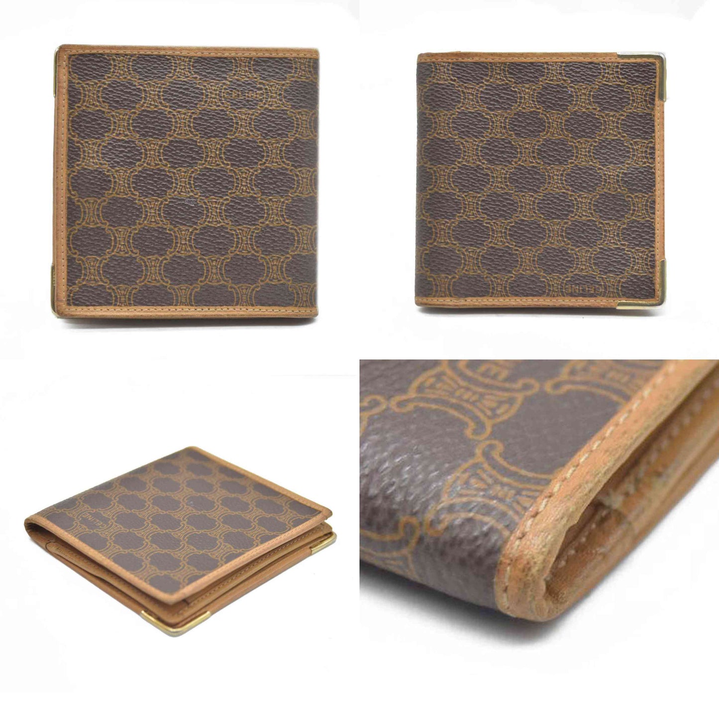 AUCTION $520 CELINE Macadam PVC Bifold Wallet Brown