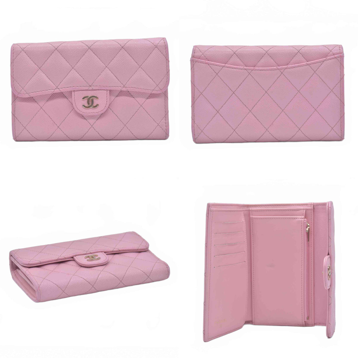$1475 Chanel 2021-2022 Pink Quilted Caviar Leather Medium Flap Wallet 10021116