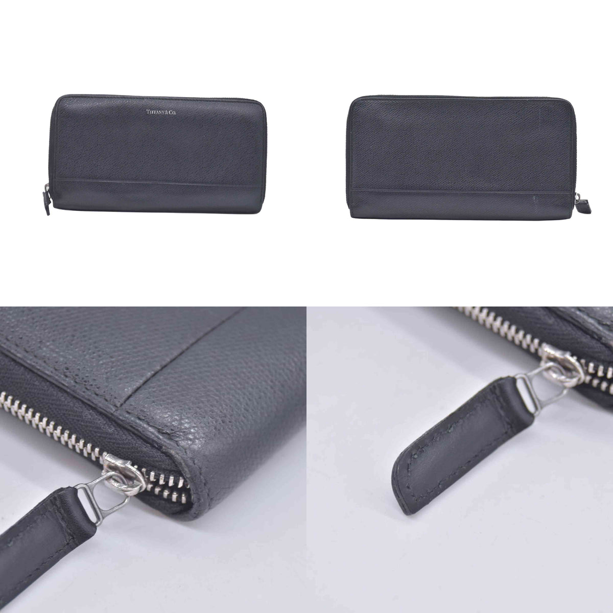 $600 Tiffany and co Large Zip Wallet in Black Leather CONSIGNMENT 10020906