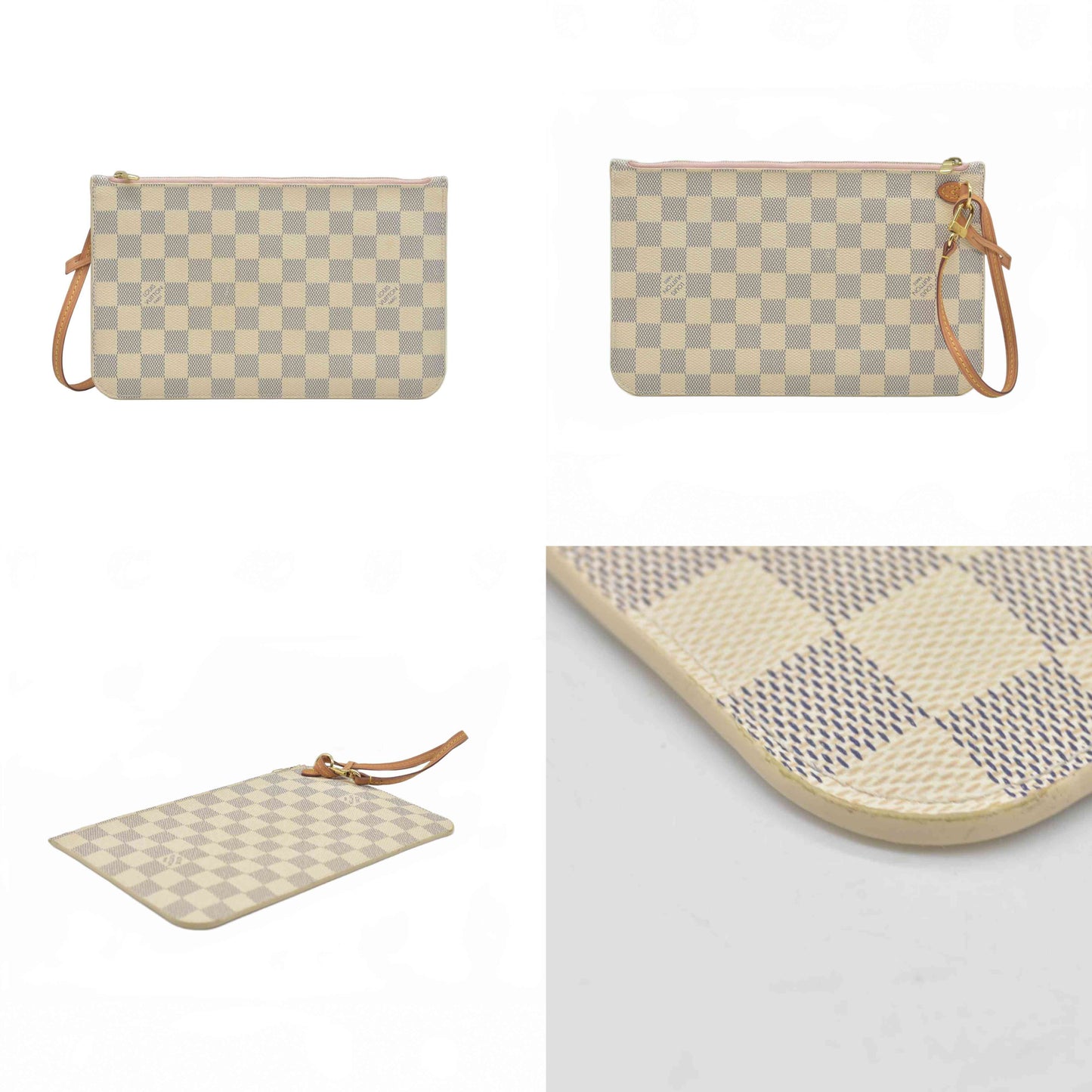 $600 Louis Vuitton Damier Azur Neverfull MM GM Pochette Rose Ballerine MS3179