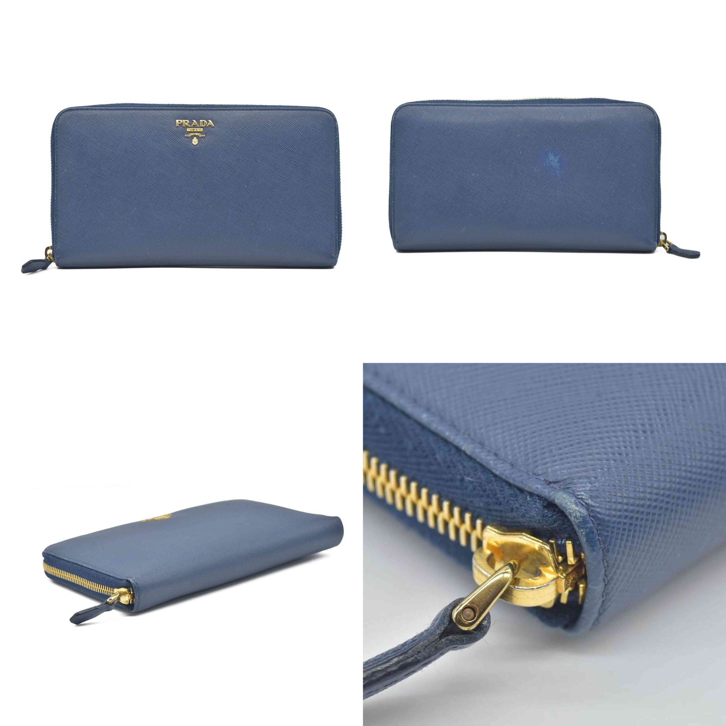 $1050 Prada Saffiano Metal Double Snap Travel Wallet Cobalto CONSIGNMENT