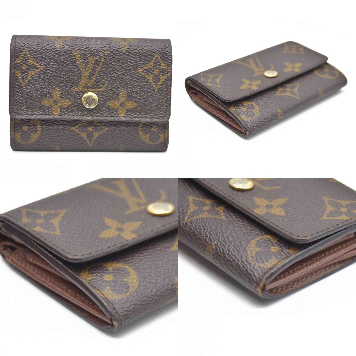 AUCTION $430 Louis Vuitton Monogram Porte Monnaie Plat Coin Purse Wallet Brown MI0027