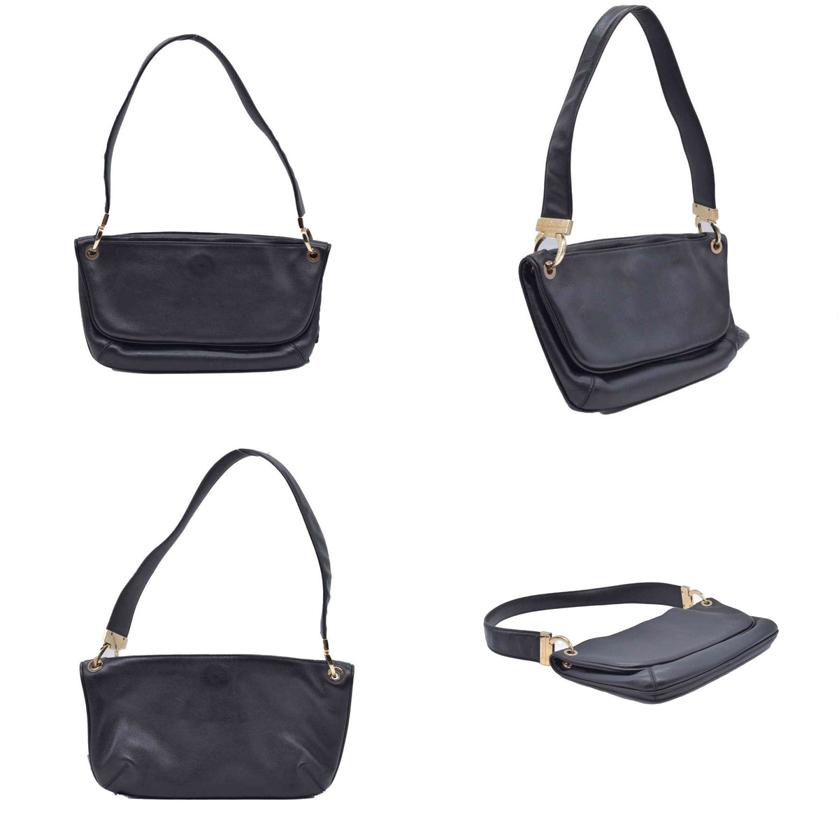 $980 SALVATORE FERRAGAMO Calfskin Gancini Flap Shoulder Bag Black CONSIGNMENT 10021226
