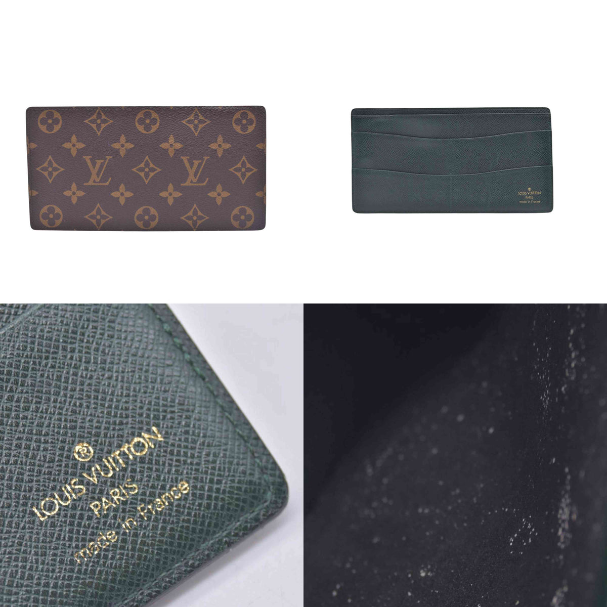 $630 1992 Louis Vuitton Monogram Green Taiga Card Holder Insert CONSIGNMENT MI0992 10021227