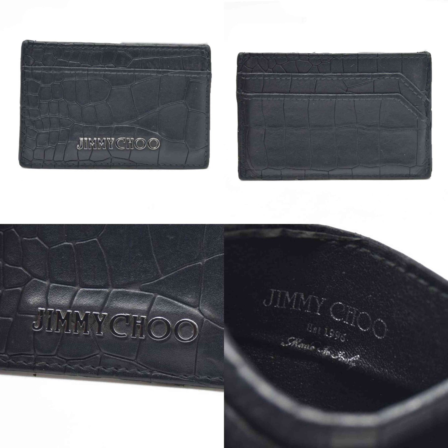 AUCTION $345 Jimmy Choo Logo Embossed Leather Card Case Black