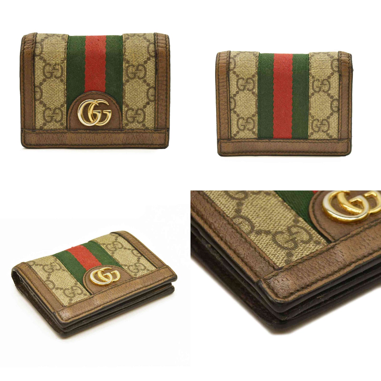 GUCCI Ophidia GG Logo PVC Bifold Wallet Beige