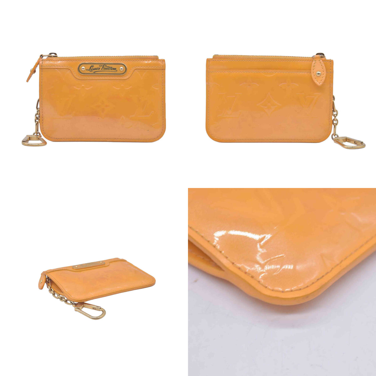 $550 2012 LOUIS VUITTON Monogram Vernis Key Pouch Jaune Passion CA1102 CONSIGNMENT 10021176